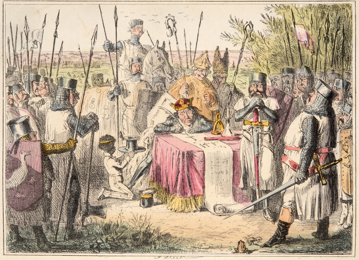 El rey Juan firmando la Carta Magna, de The Comic History of England, pub. 1864 de John Leech