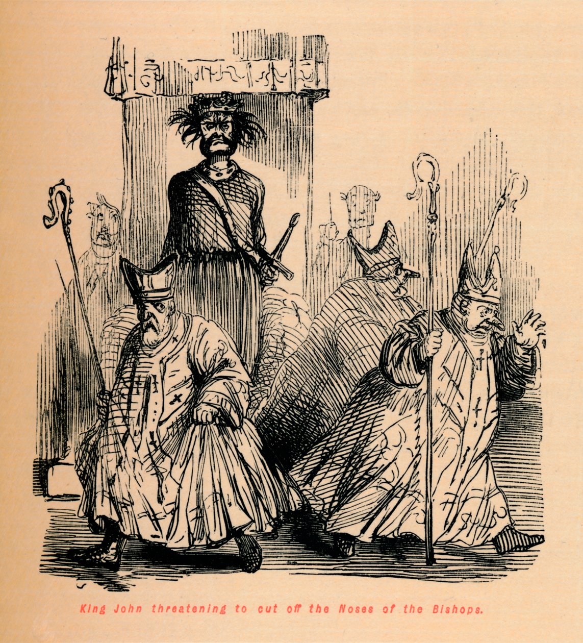 El rey Juan amenazando con cortar las narices de los obispos, c1860 de John Leech
