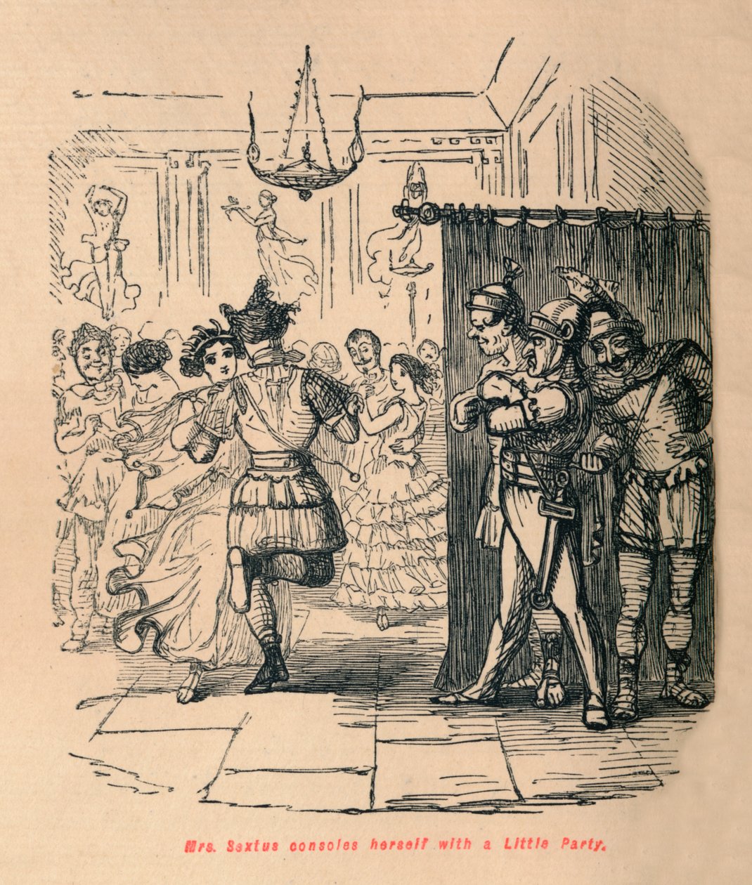 La señora Sextus se consuela con una pequeña fiesta, 1852 de John Leech