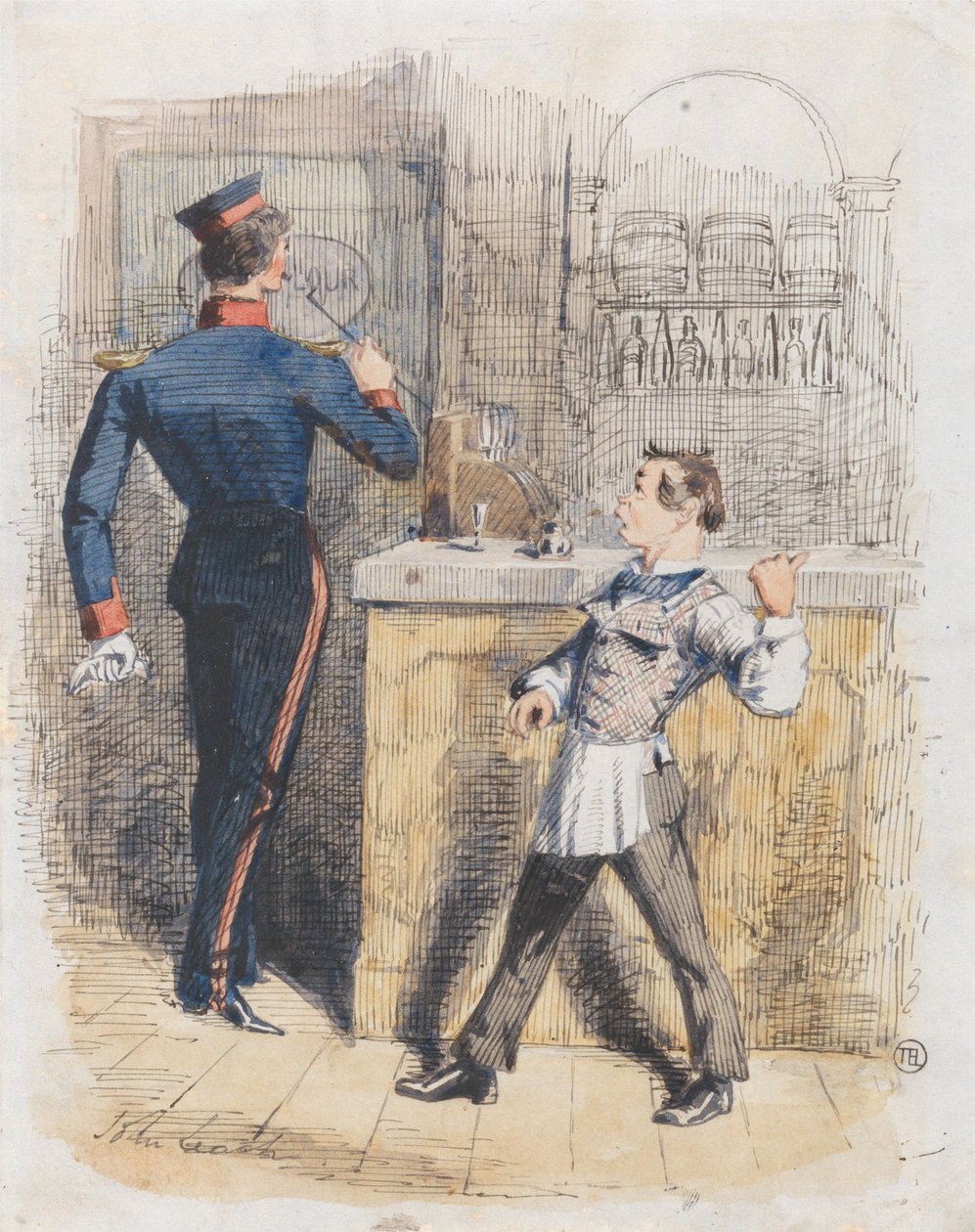Pot Valiant: escena en una taberna de John Leech