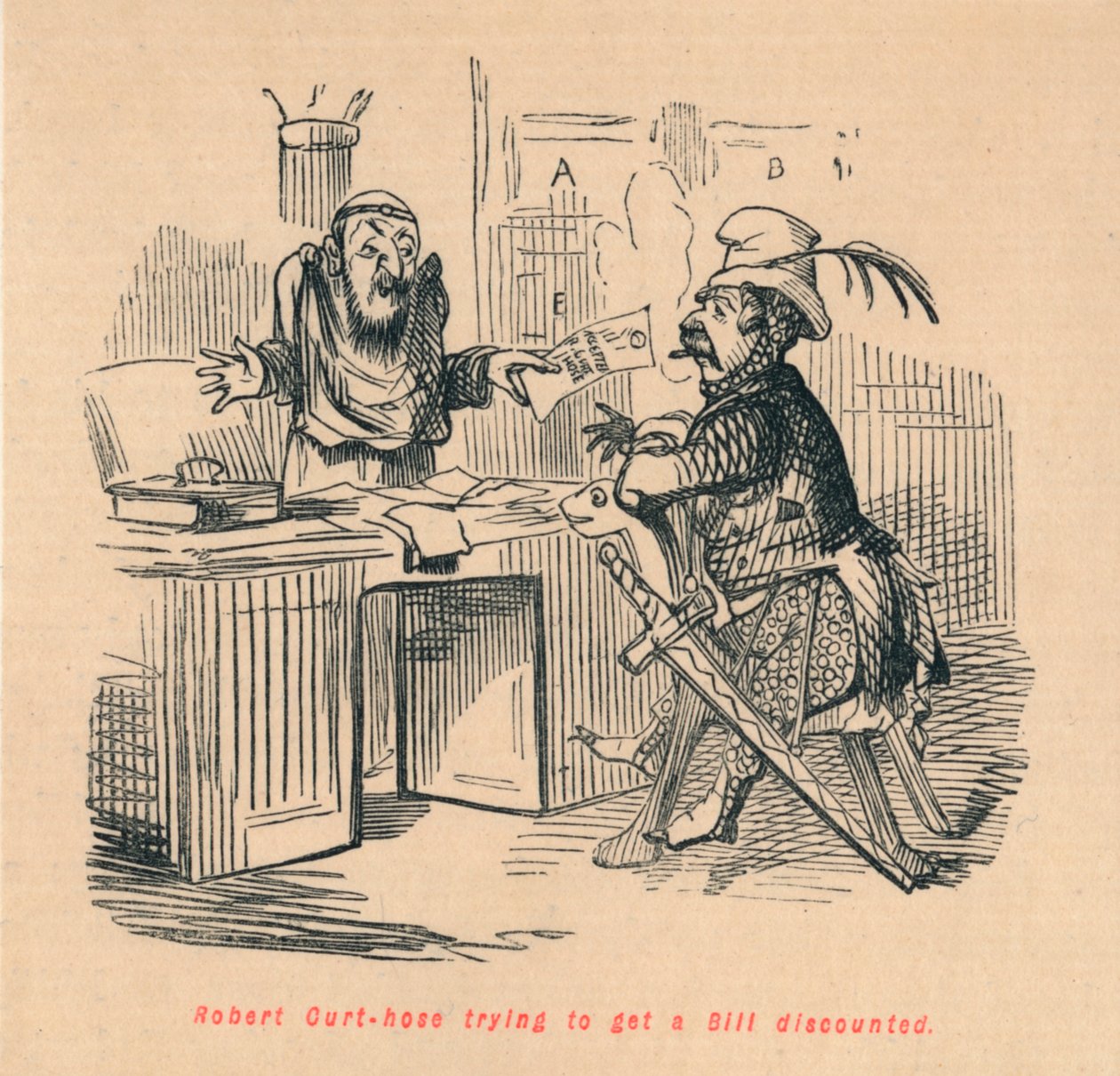 Robert Curthose tratando de descontar una factura, c1860 de John Leech