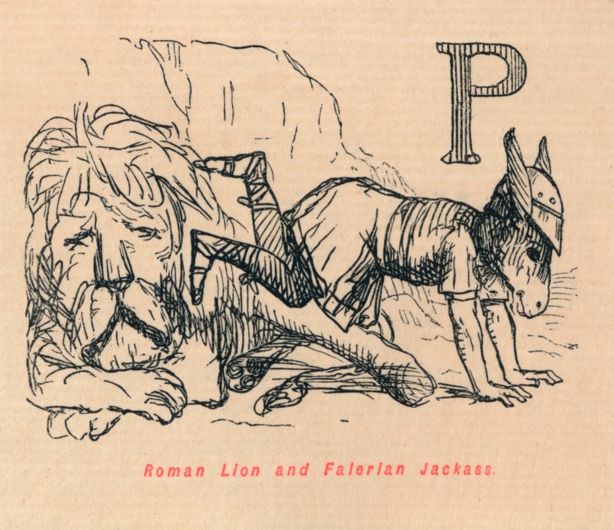 León romano y burro faleriano, 1852 de John Leech