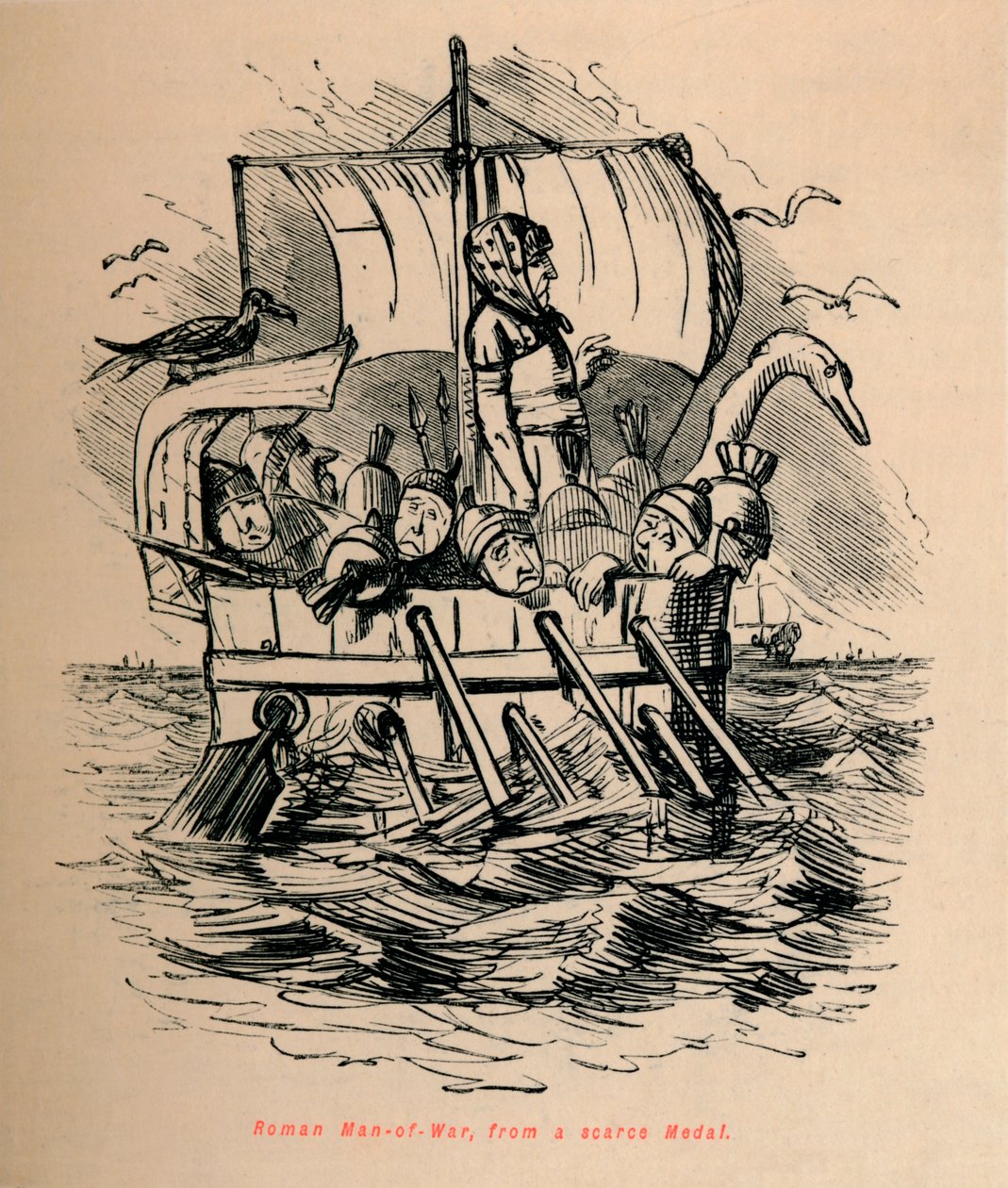 Buque de guerra romano, de una medalla rara, 1852 de John Leech