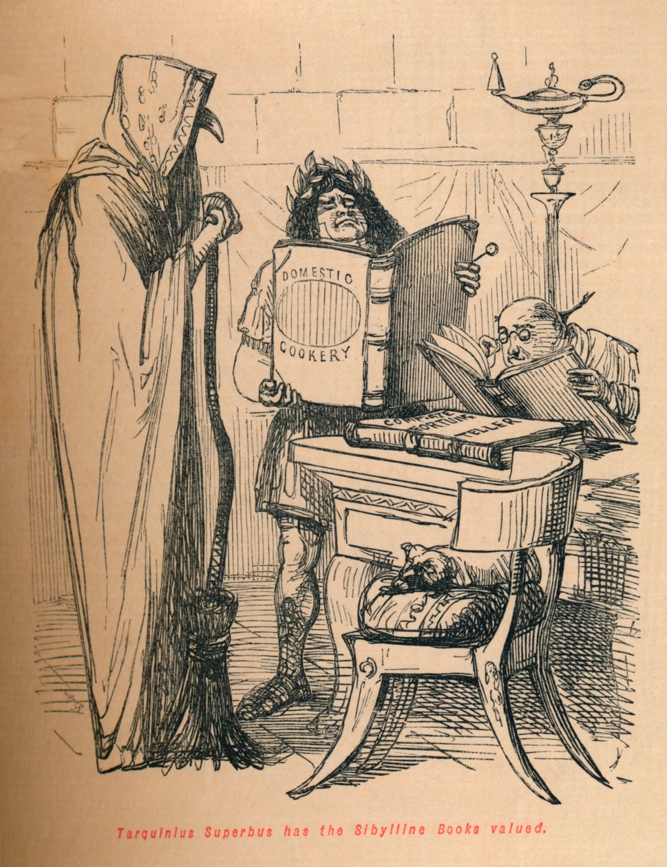 Tarquino el Soberbio valora los Libros Sibilinos, 1852 de John Leech