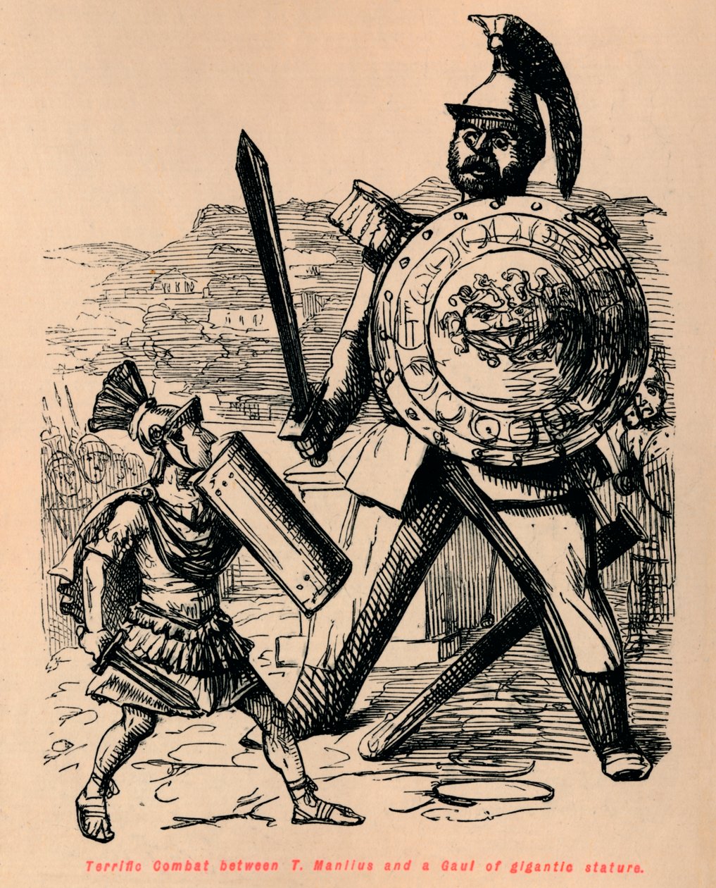 Terrible combate entre T Manlius y un galo de estatura gigantesca de John Leech