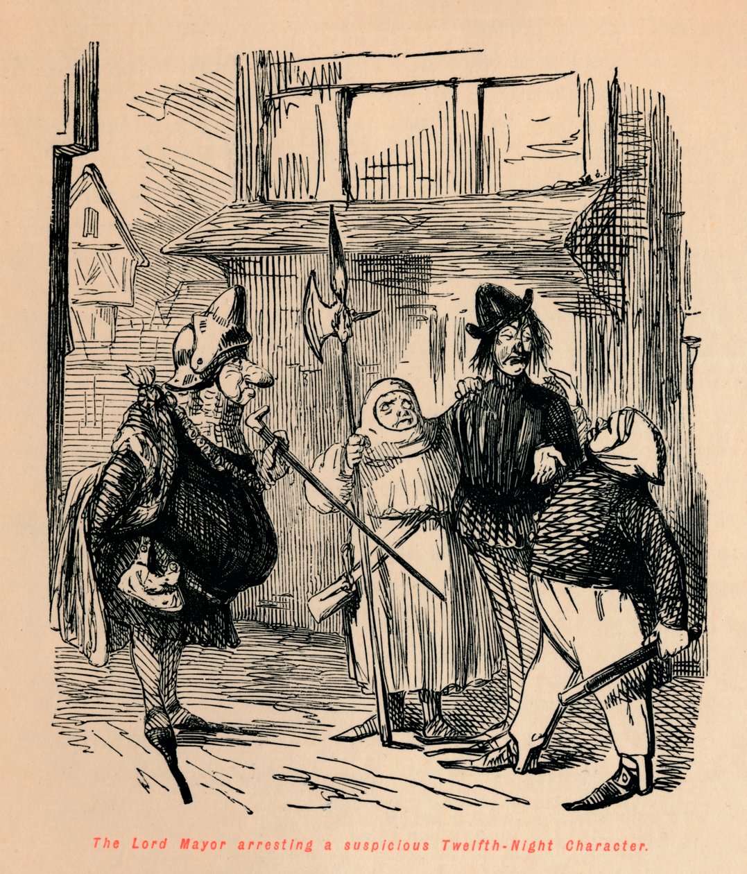 El alcalde arrestando a un personaje sospechoso de la Noche de Reyes, c1860 de John Leech