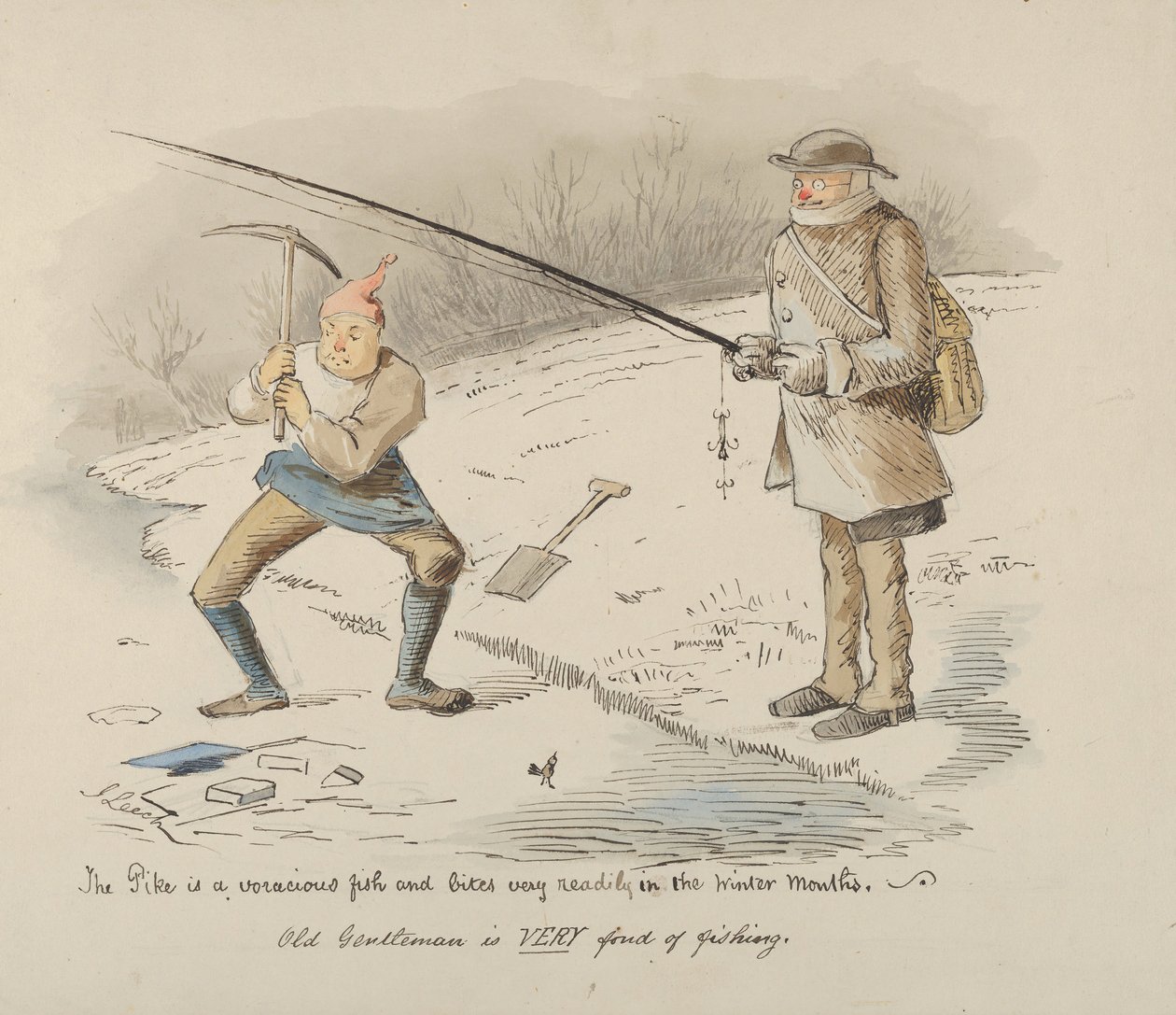 El lucio es un pez voraz y muerde fácilmente en los meses de invierno - Caballero mayor..., 1830-64 de John Leech