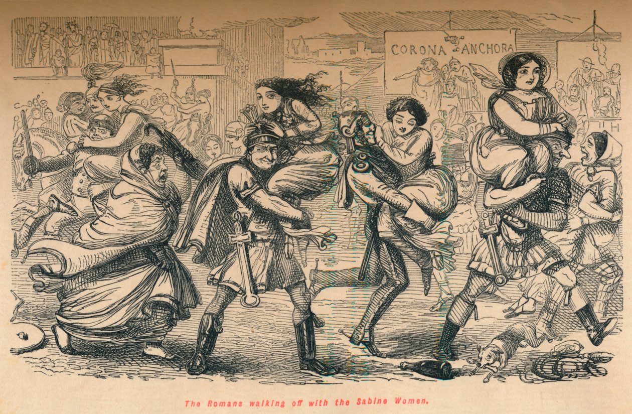 Los romanos llevándose a las mujeres sabinas, 1852 de John Leech