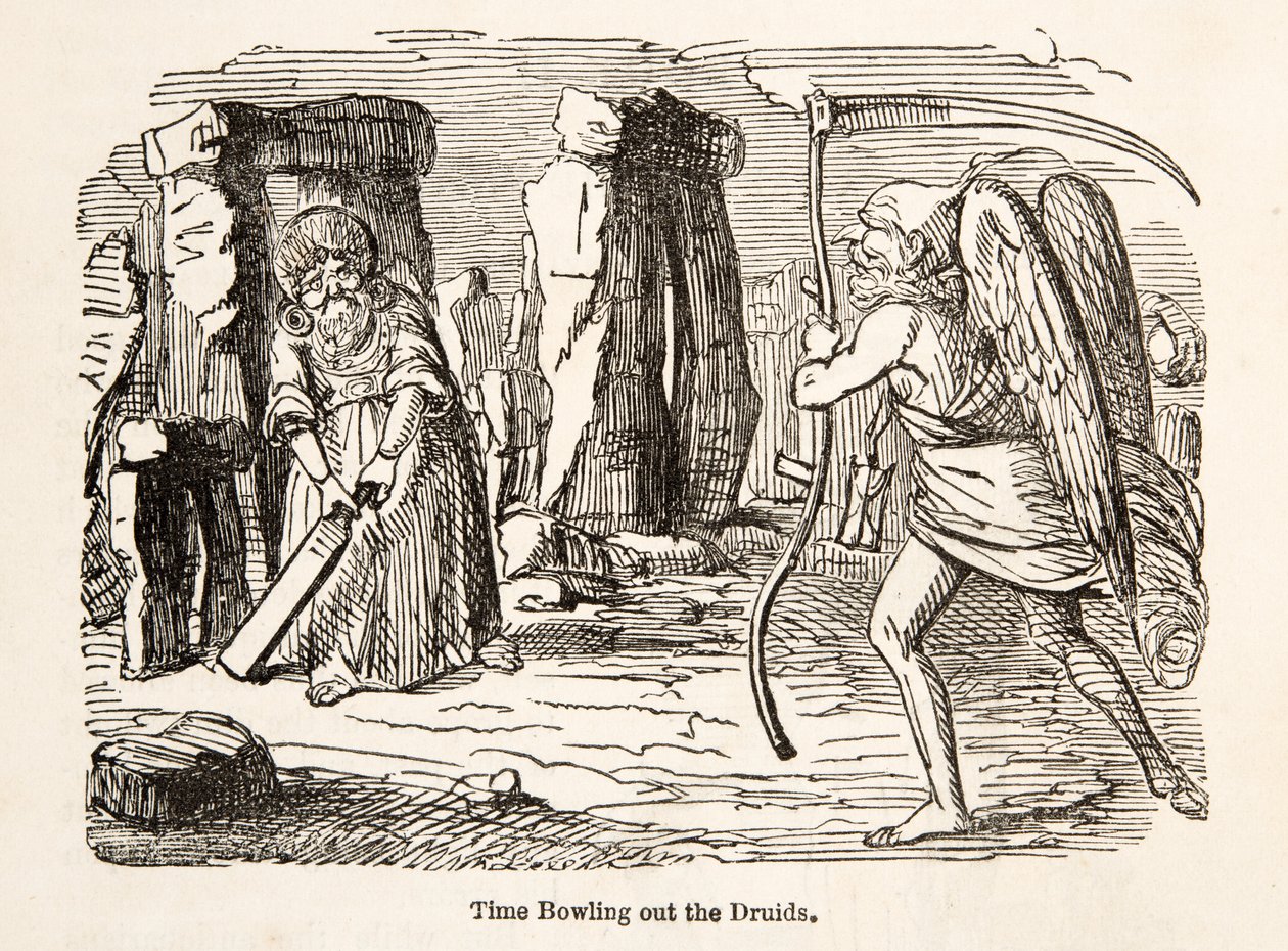 El tiempo expulsando a los druidas, de The Comic History of England, pub. 1864 de John Leech