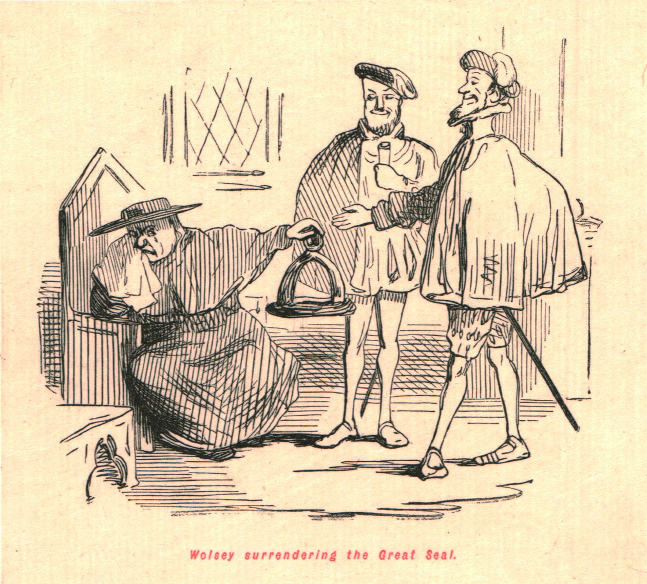 Wolsey entregando el Gran Sello, 1897 de John Leech
