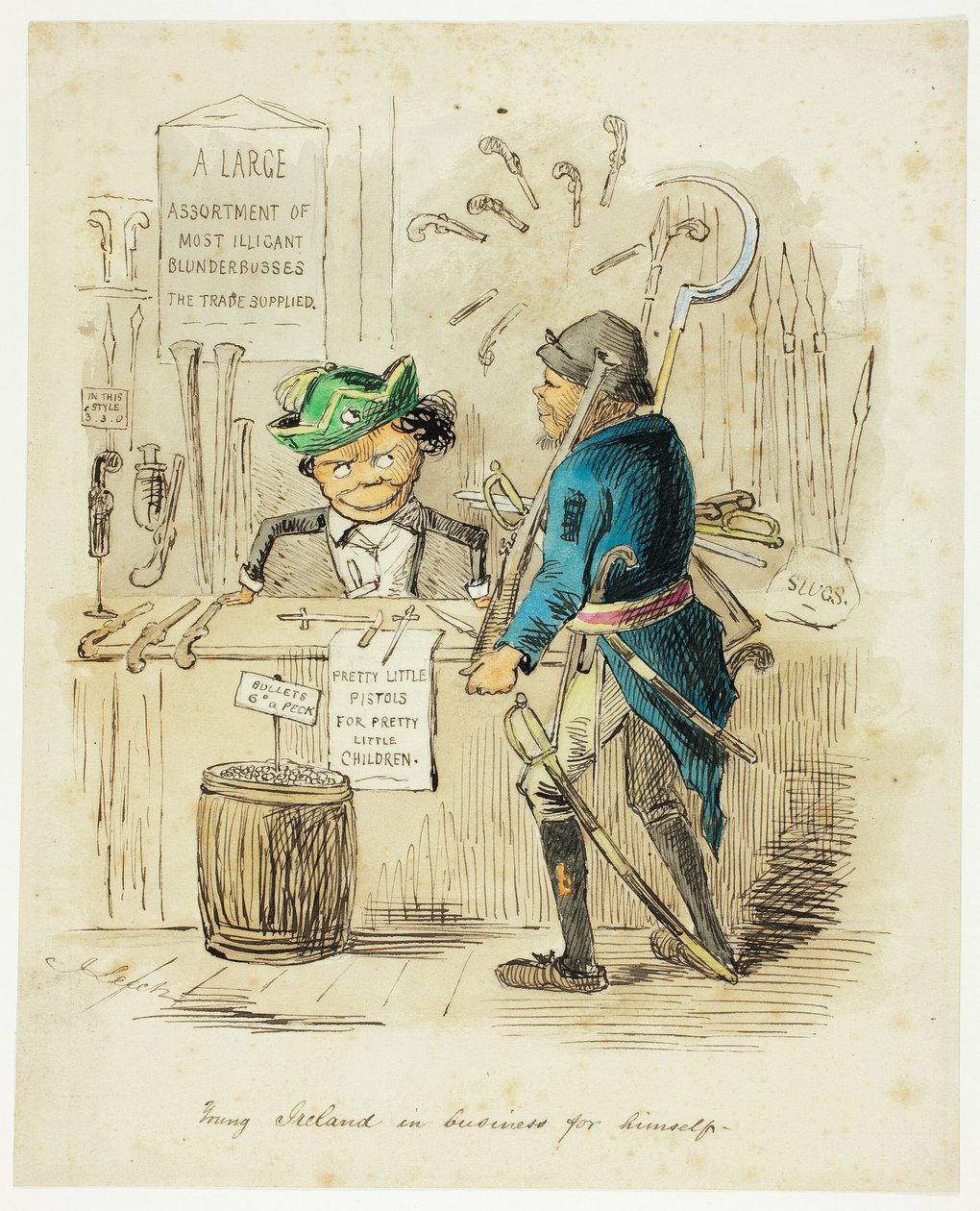 Joven Irlanda en negocios por sí mismo de John Leech