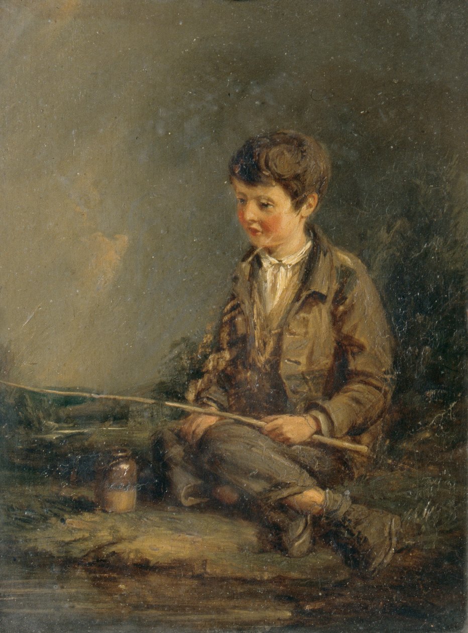 Niño pescando (óleo sobre tabla) de John Linnell