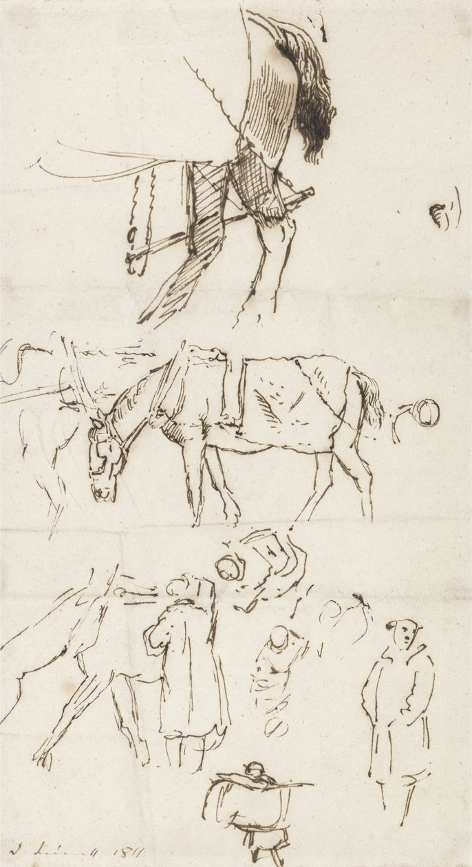 Estudios de caballos, hombres y carruajes, 1811 de John Linnell