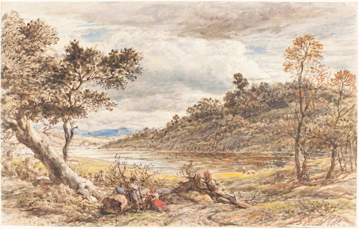 Viajeros Descansando junto a un Árbol Caído de John Linnell