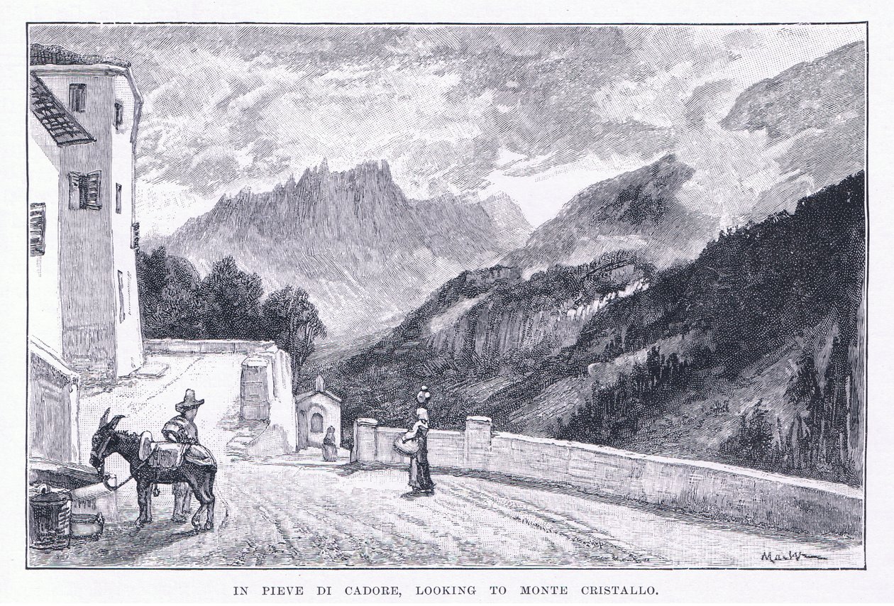 En Pieve Di Cadore, mirando hacia Monte Cristallo, de The Magazine of Art 1893, Cassell and Company de John MacWhirter