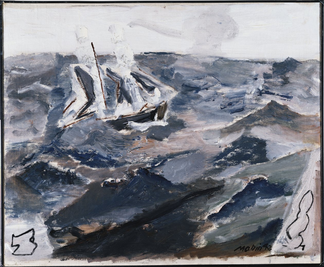 Mar y barco (óleo sobre lienzo) de John Marin