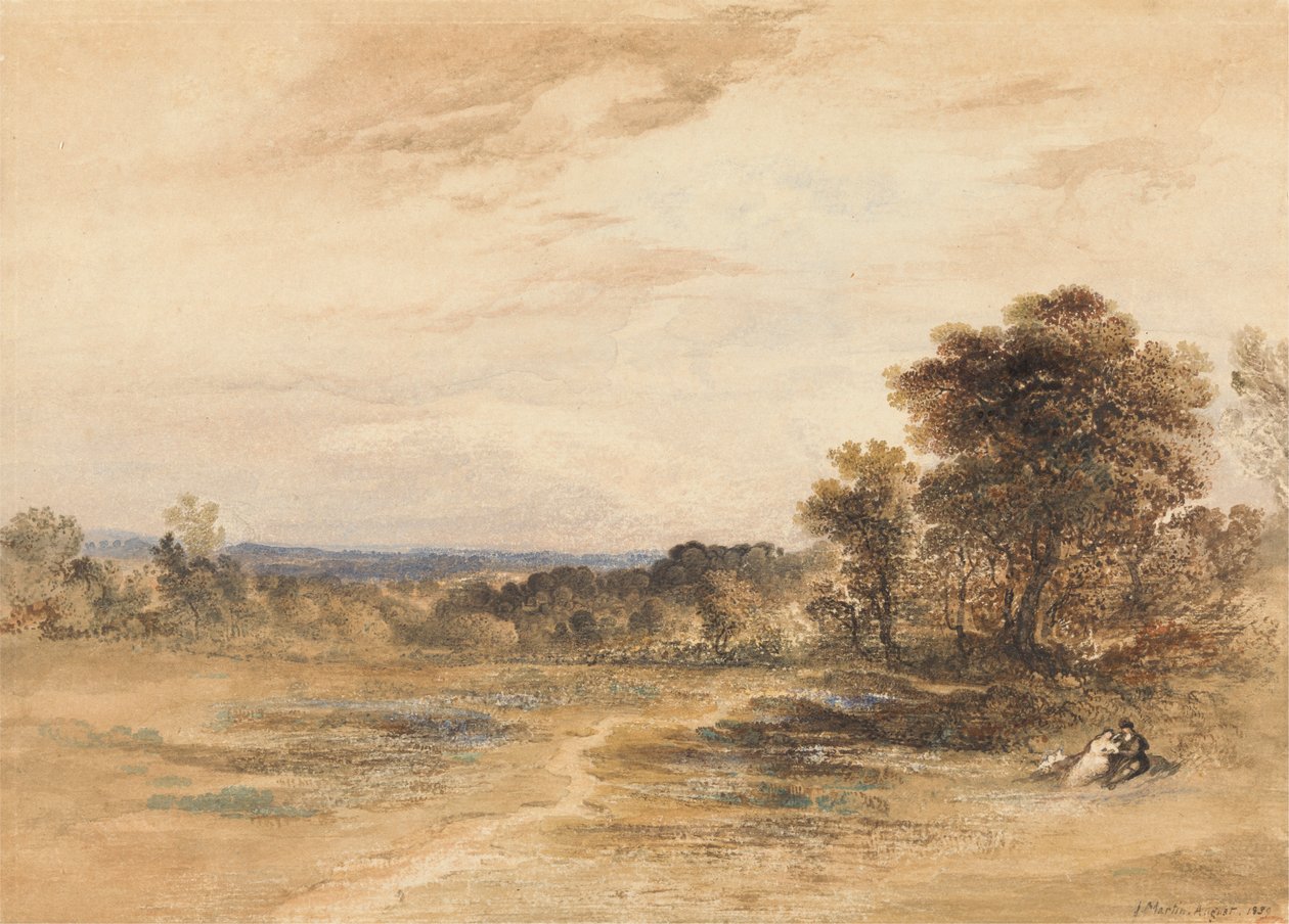 Paisaje con pareja cortejándose de John Martin