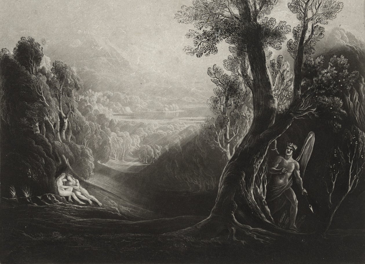 Satanás contemplando y Eva en el Paraíso, c.1827 de John Martin