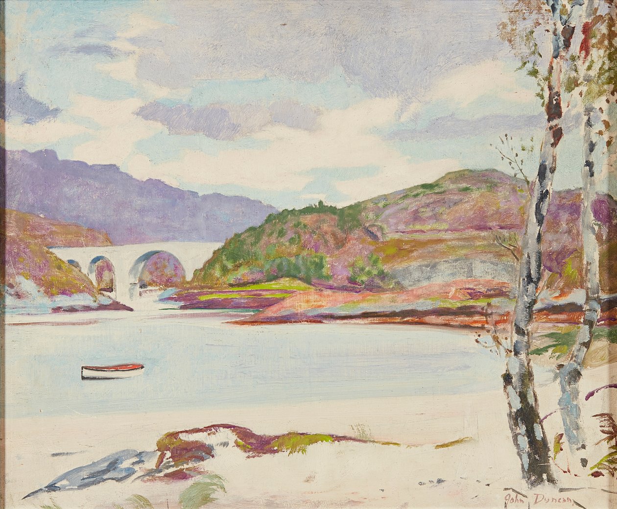 Puente sobre el río (óleo sobre tabla) de John Duncan