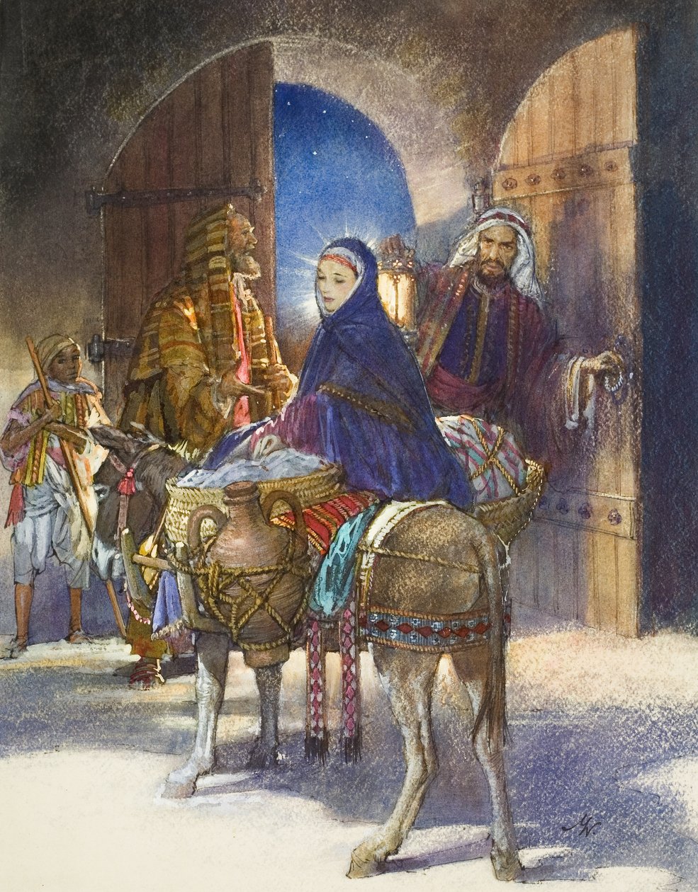 El cuento del posadero: María y José llegan a Belén (gouache sobre papel) de John Millar Watt