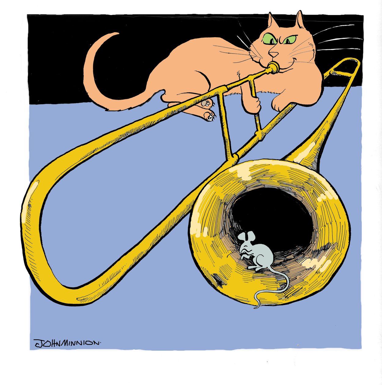 Gato tocando el trombón de John Minnion