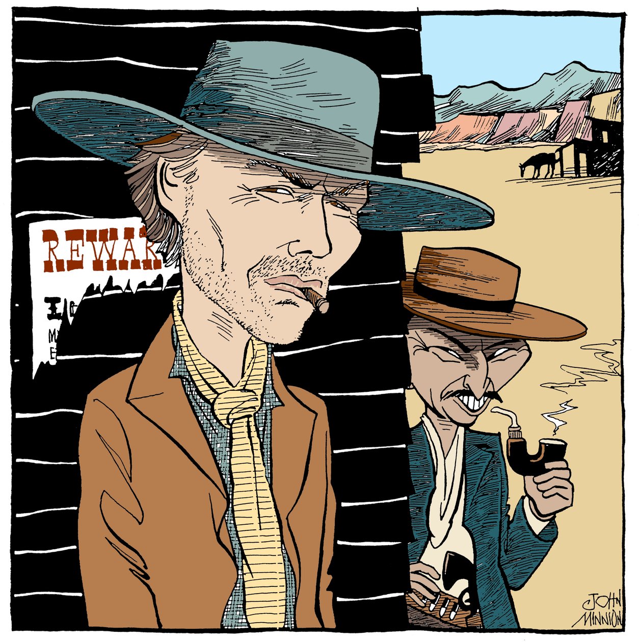 Clint Eastwood y Lee Van Cleef, caricatura de John Minnion de John Minnion