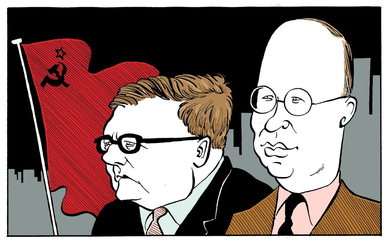 Dmitri Shostakovich con Sergei Prokofiev con bandera soviética de John Minnion