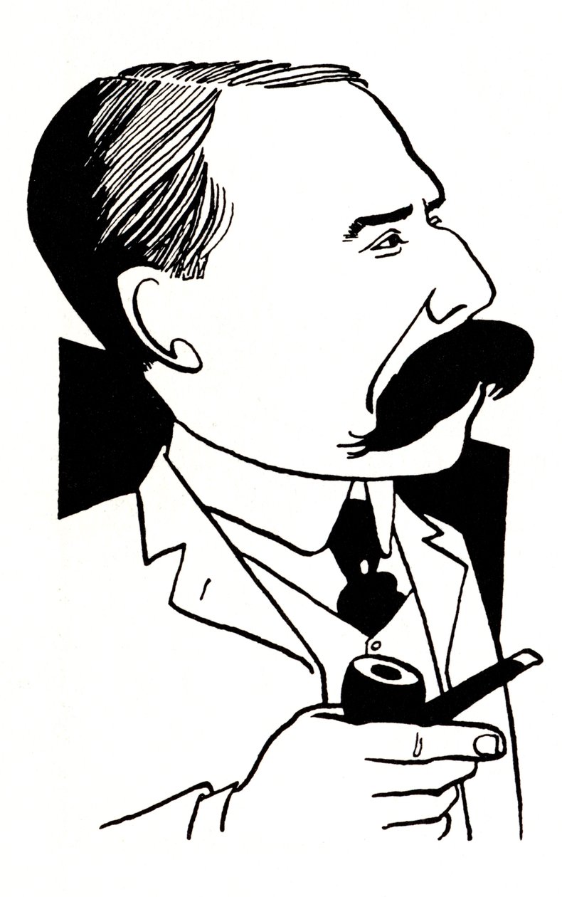 Edward Elgar - caricatura sosteniendo una pipa de John Minnion