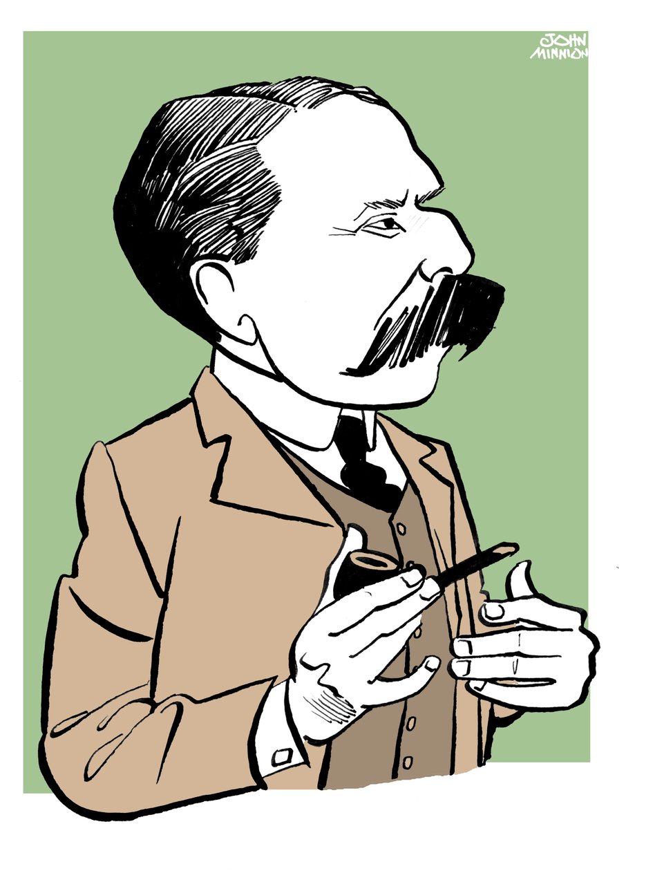 Edward Elgar - caricatura sosteniendo una pipa de John Minnion