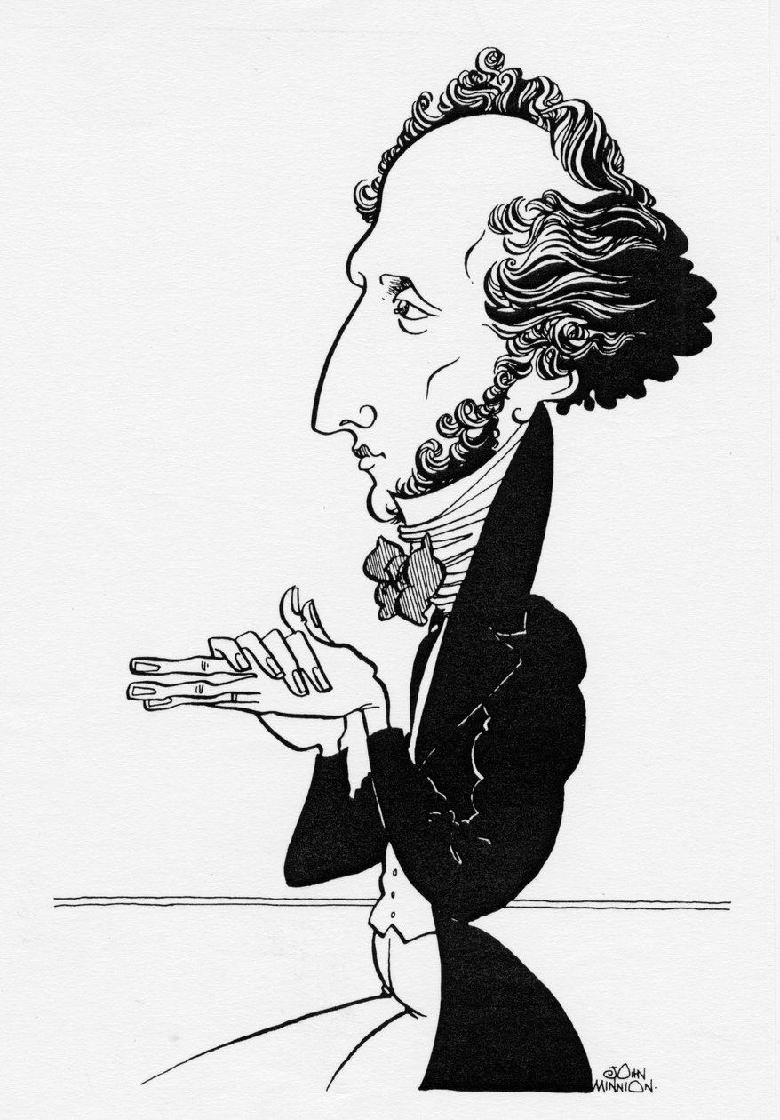 Felix Mendelssohn - Caricatura del compositor alemán, 3 de febrero de 1809 - 4 de noviembre de 1847 de John Minnion