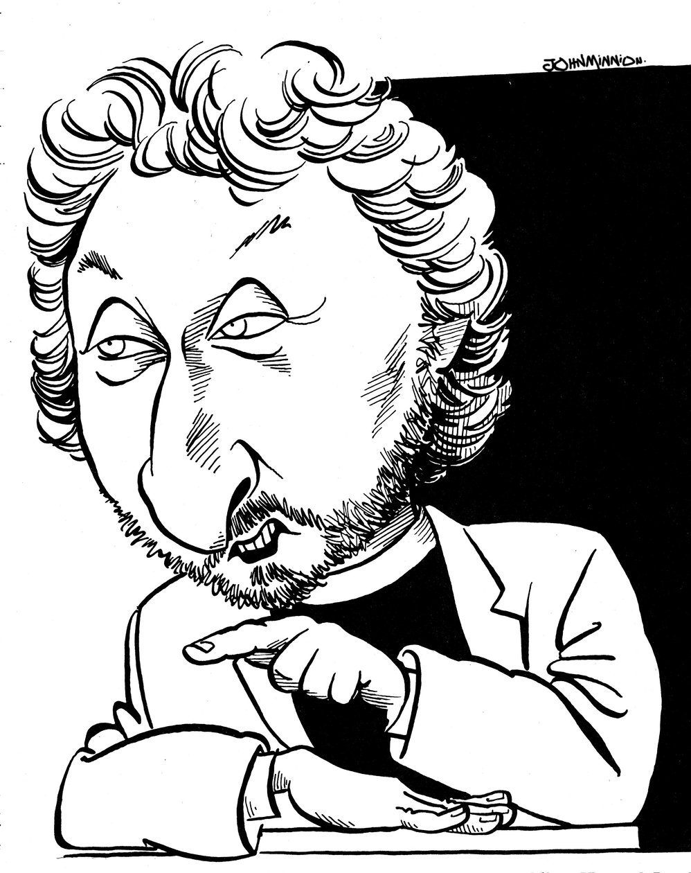 Caricatura de Howard Jacobson, autor británico de John Minnion