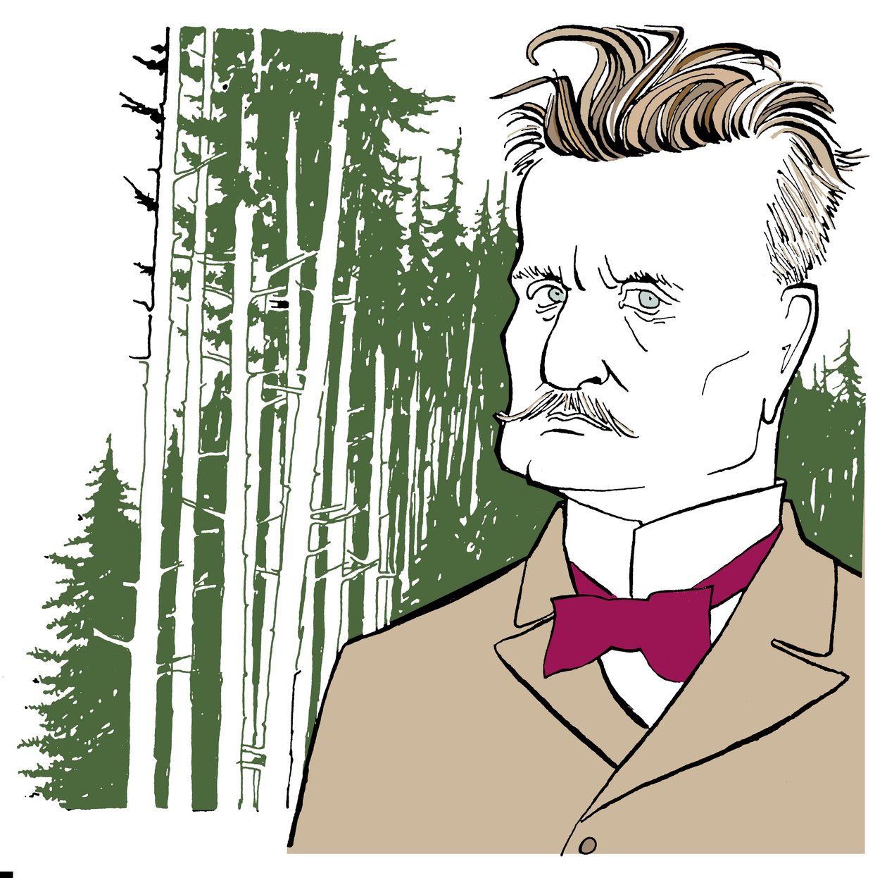 Jean Sibelius sobre un fondo de bosques finlandeses de John Minnion