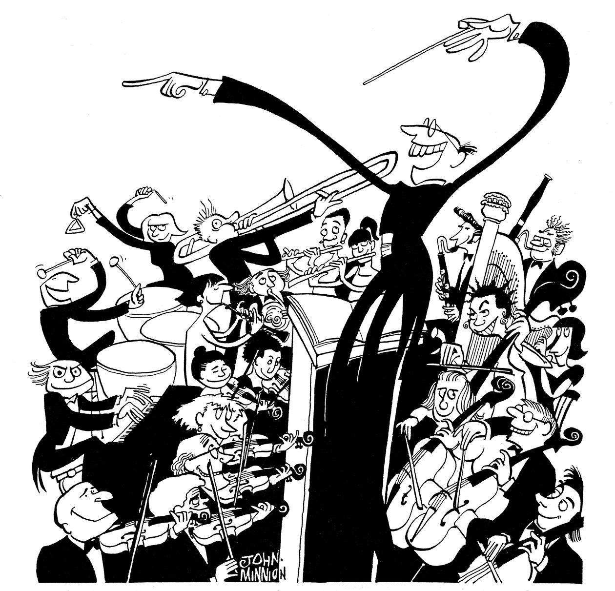 Orquesta y director - caricatura de John Minnion de John Minnion