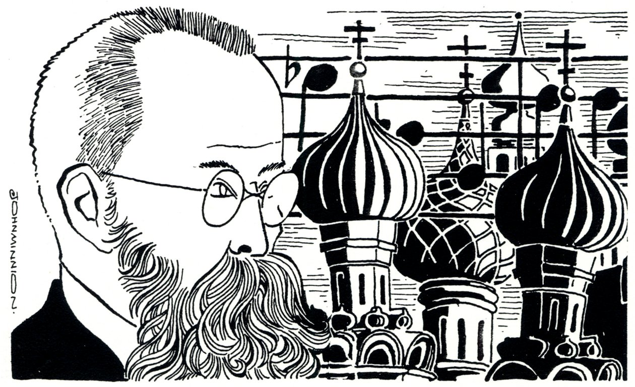 Rimsky Korsakov retrato (Rusia fondo de cúpulas de iglesia) compositor ruso ( 1844-1908 ) de John Minnion