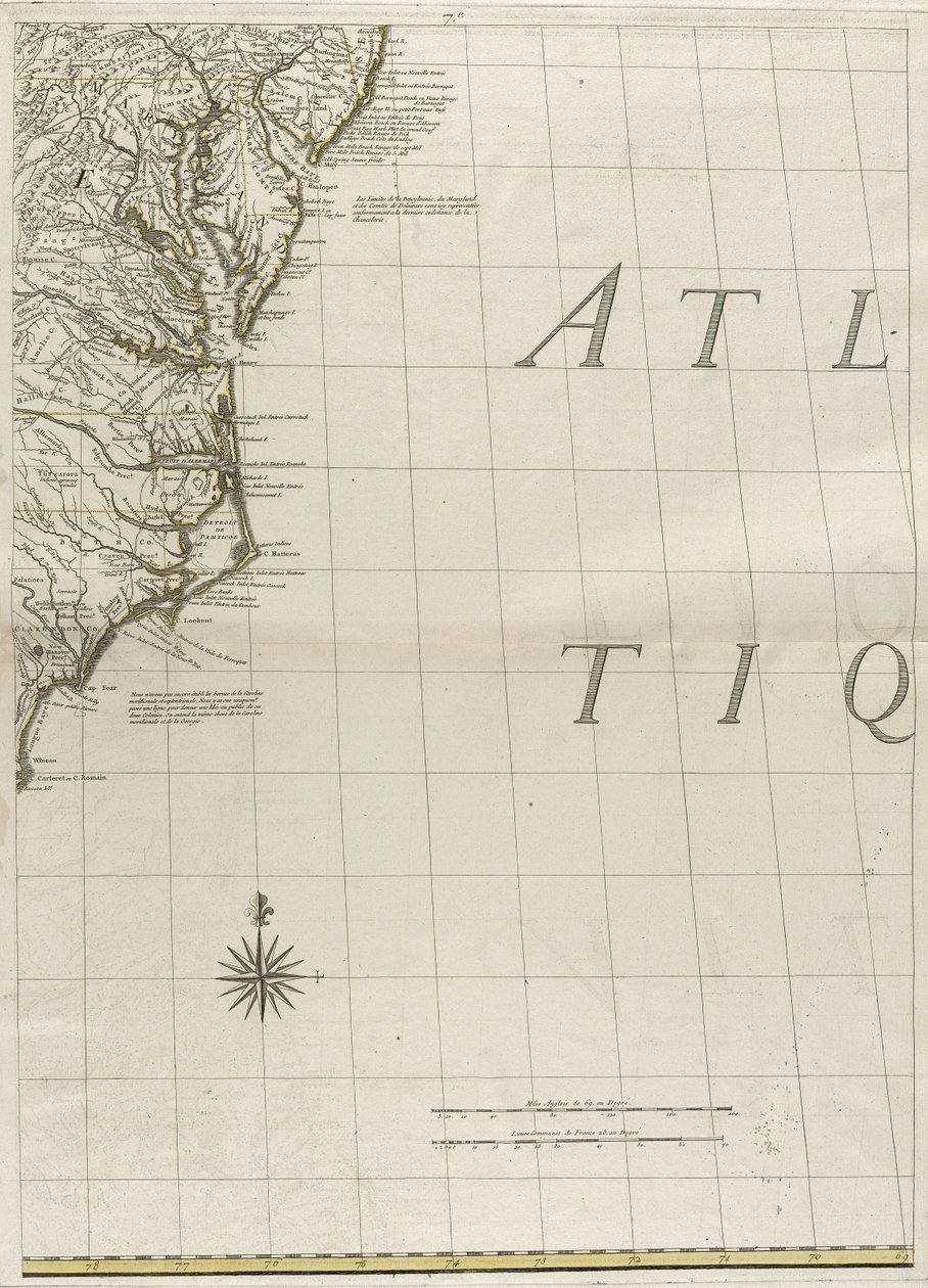Mapa de los dominios británicos y franceses en América, 1756 de John Mitchell