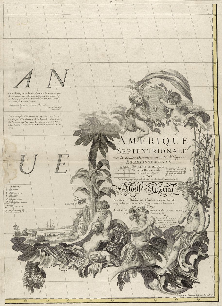 Un mapa de los dominios británicos y franceses en América, 1756 de John Mitchell