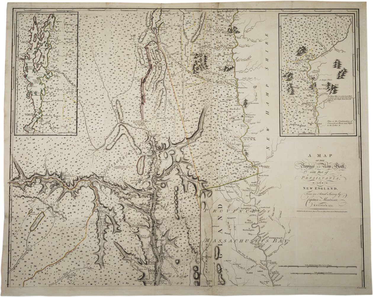 Mapa de la provincia de Nueva York con parte de Pensilvania y Nueva Inglaterra, de un levantamiento real por el Capitán Montrésor, Ingeniero, 1775 de John Montresor