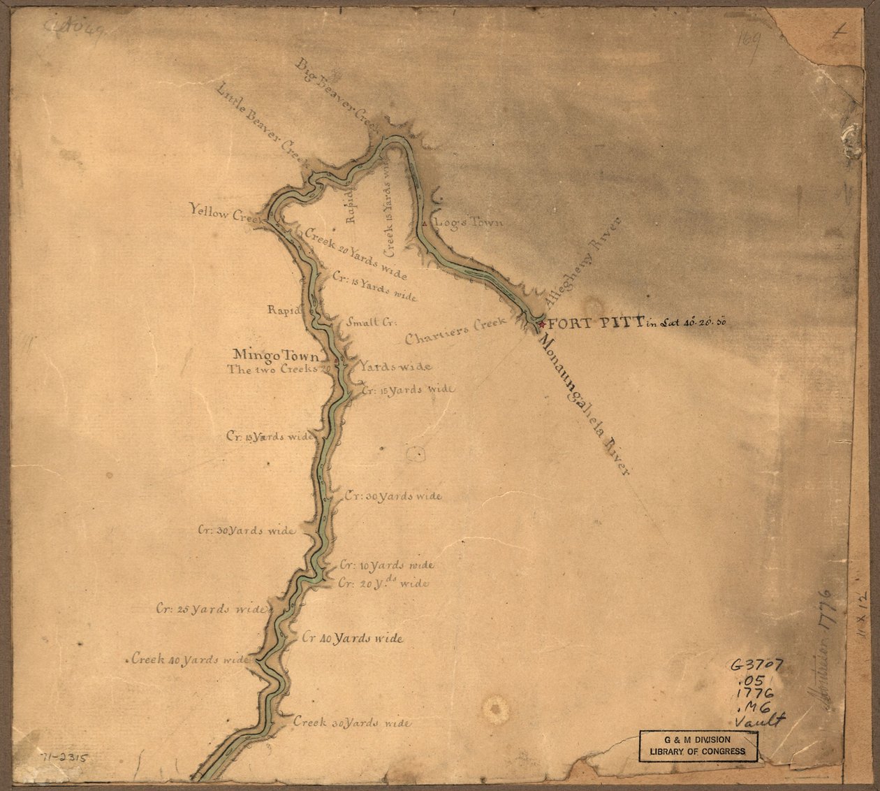 (Mapa del río Ohio desde Fort Pitt. LOC gm71002315 de John Montresor