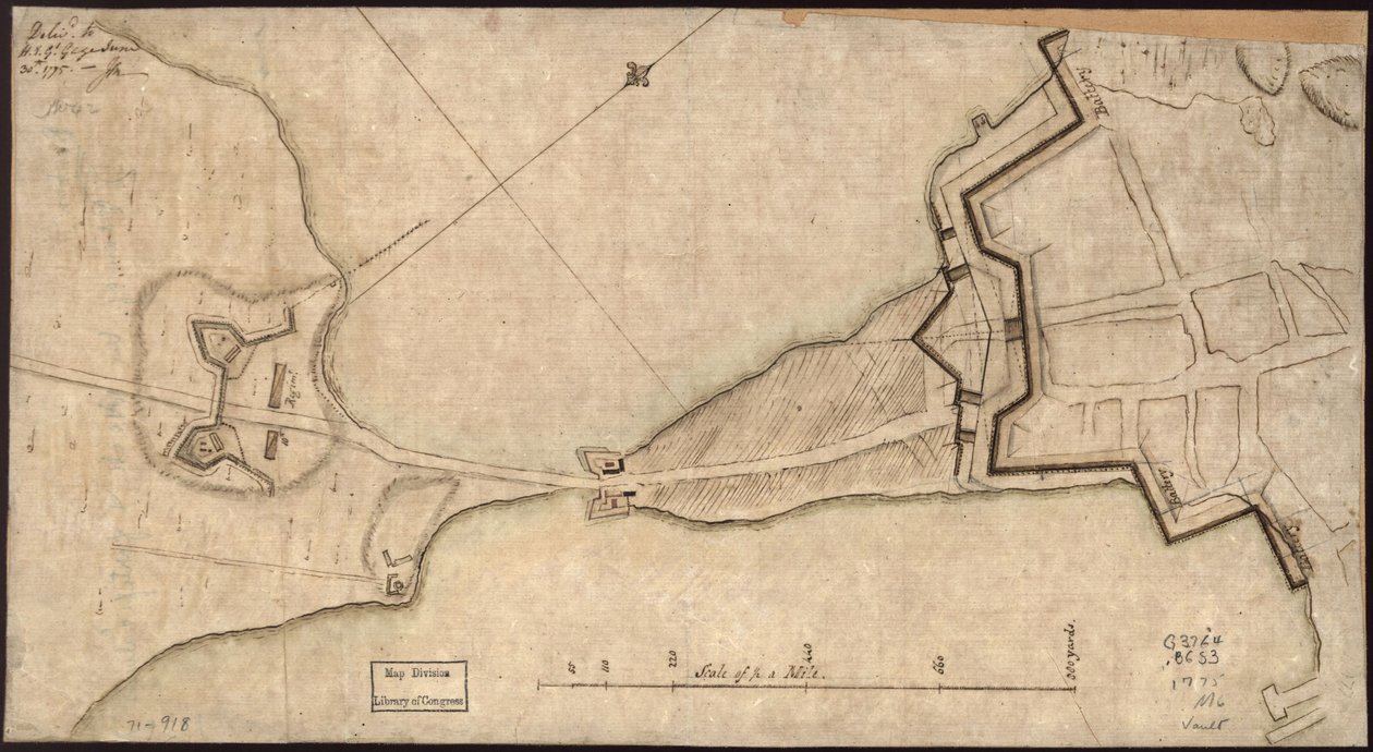 (Plano del "Cuello" y fortificaciones) Delivd. to H.E. Gl. Gage, 30 de Junio. 1775.-J.M. LOC gm71000918 de John Montresor