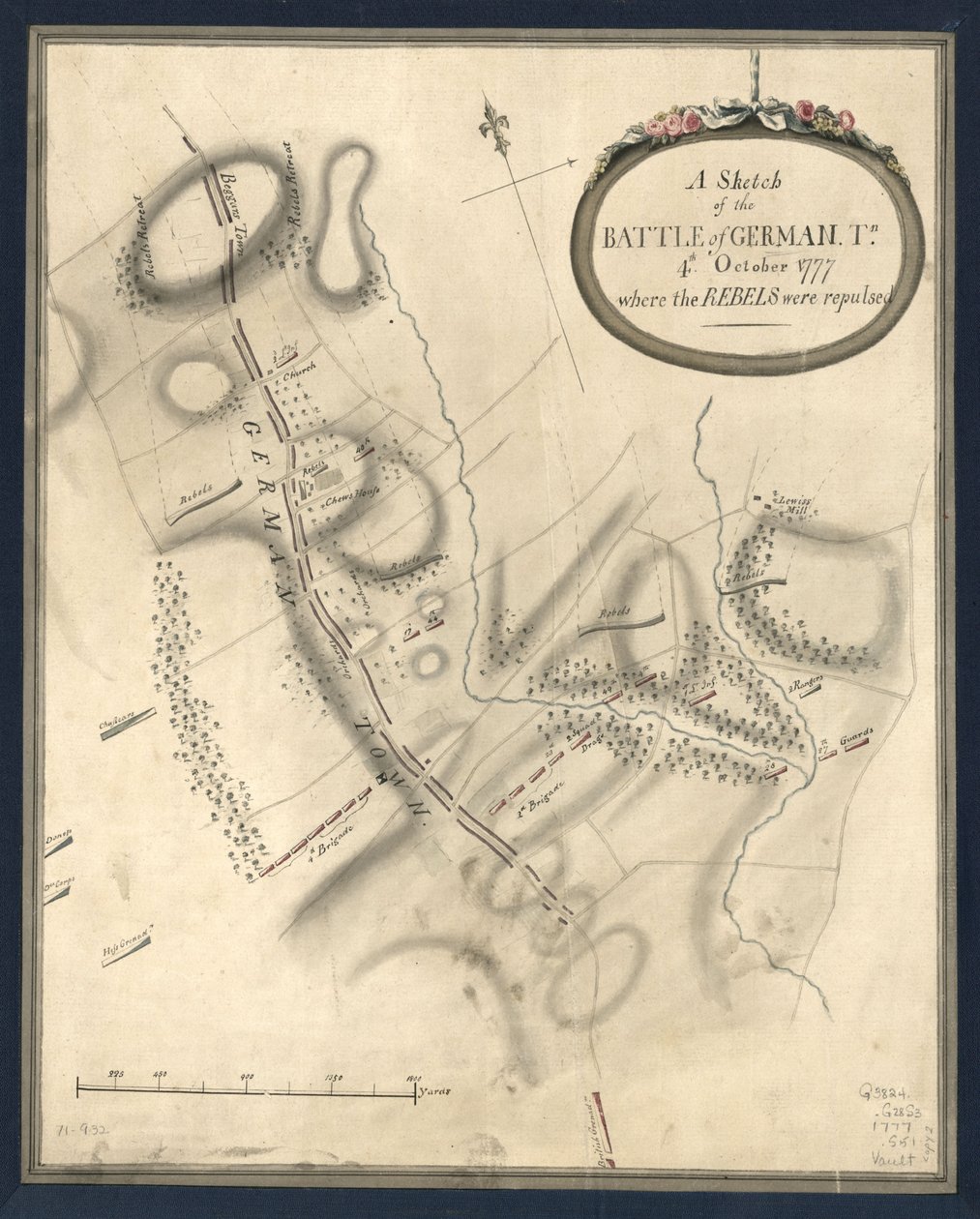 Esbozo de la batalla de German. Tn., 4 de Octubre de 1777, donde los rebeldes fueron rechazados. LOC gm71000932 de John Montresor