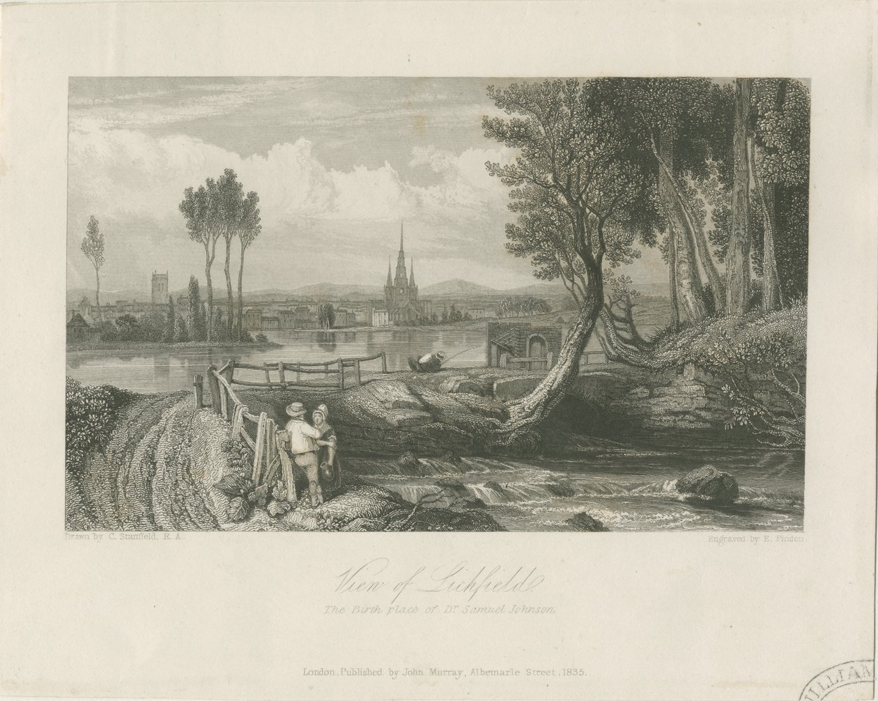 Lichfield - Vista Este: grabado en acero, nd [c 1835] de John Murray