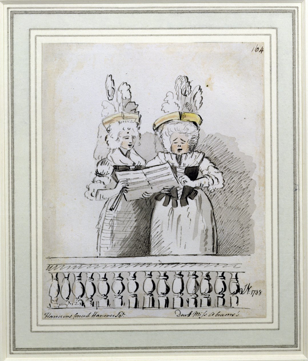 Un dúo por la Srta. Harriett y la Srta. Theodosia Abrams, Concierto de Harrison, Hanover Square, 1788 de John Nixon