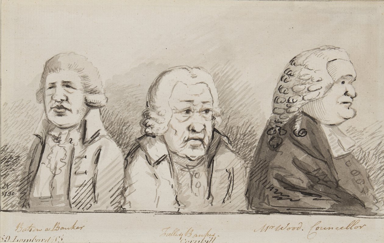 Batson, un banquero, Tulley, banquero, Sr. Wood, consejero, 69 Lombard Street, Cornhill, 1790 de John Nixon
