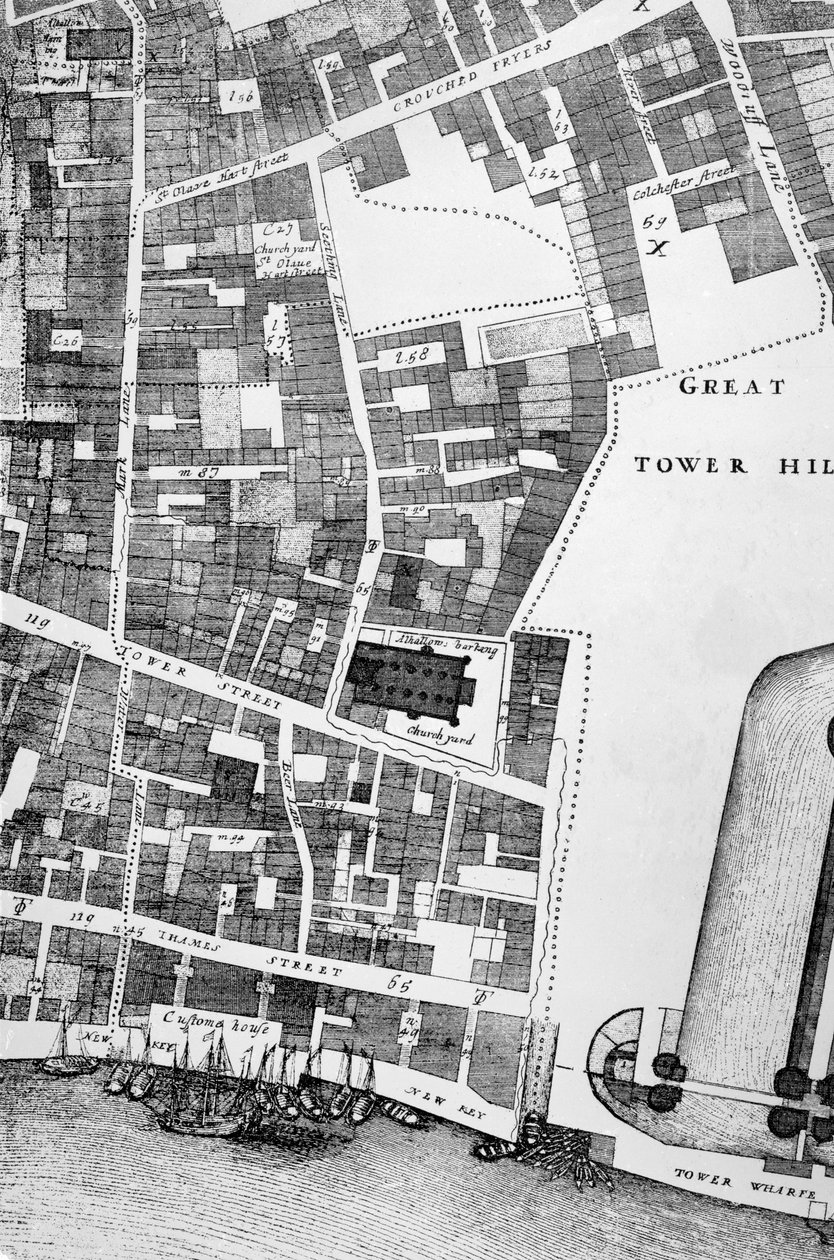 (detalle) de un mapa grande y preciso de la Ciudad de Londres de John Ogilby