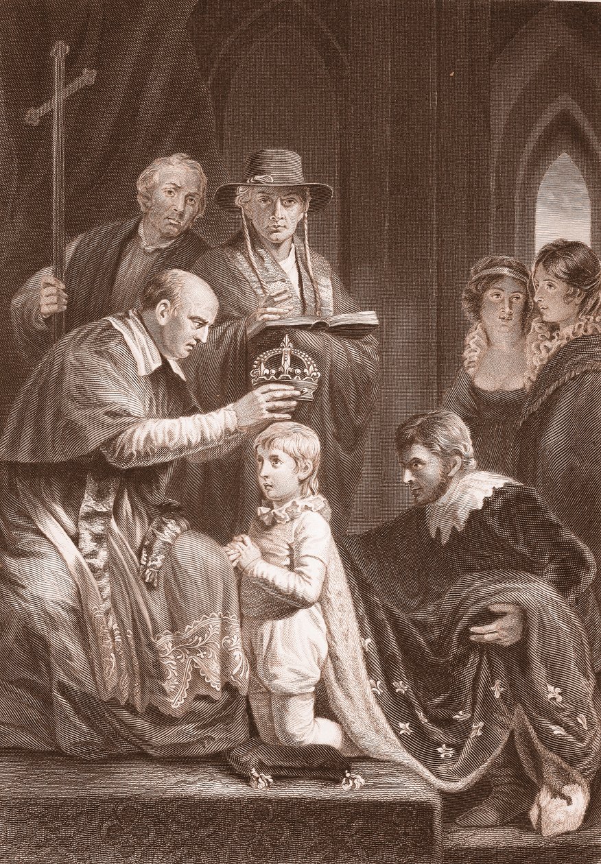 La coronación de Enrique VI, grabado por A.H. Payne de John Opie