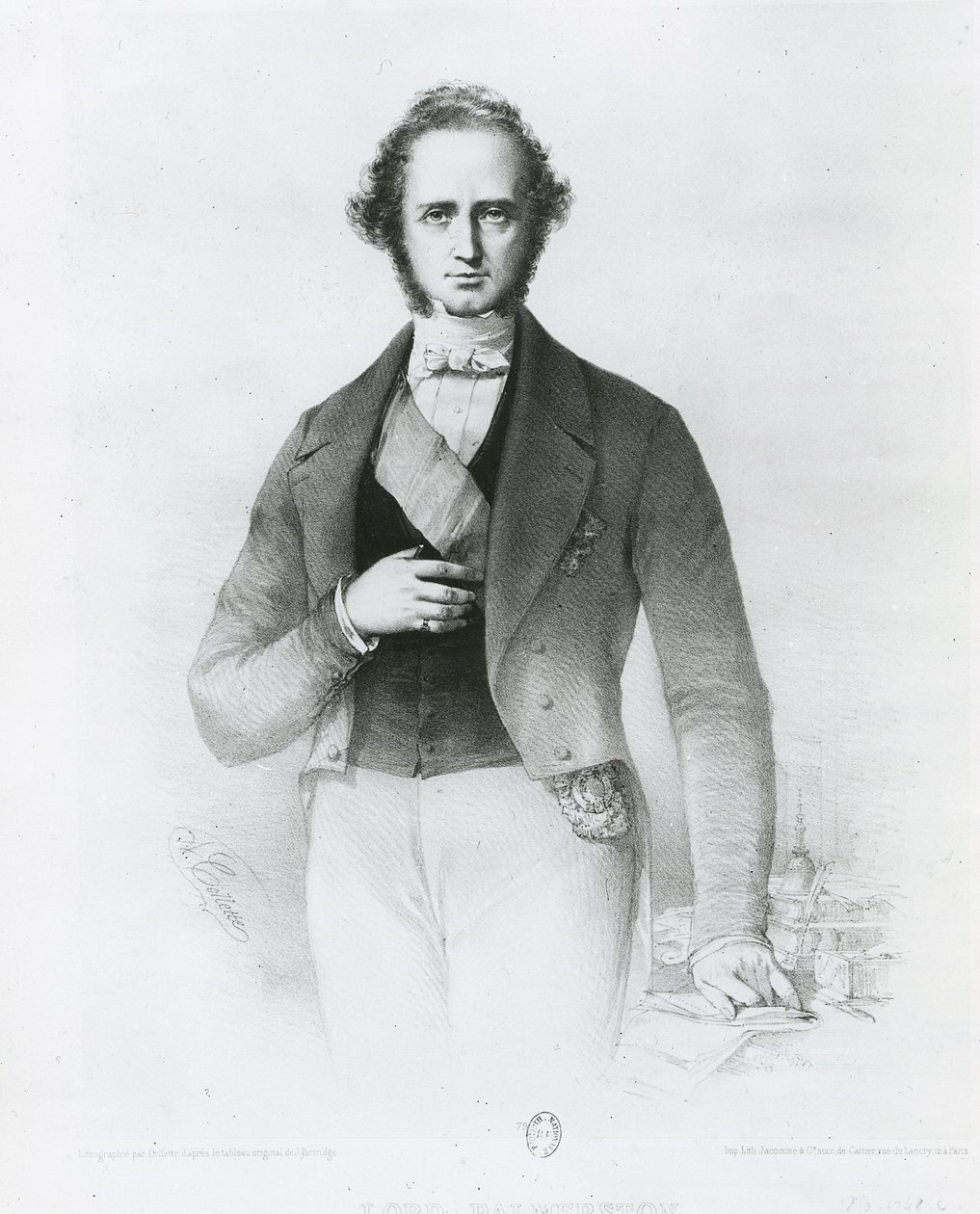 Retrato de Henry John Temple (1784-1865) Lord Palmerston, grabado por Collette de John Partridge