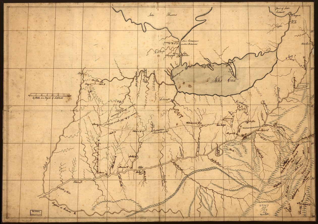 (Mapa de un comerciante del país de Ohio antes de 1753. LOC gm71002324 de John Patten