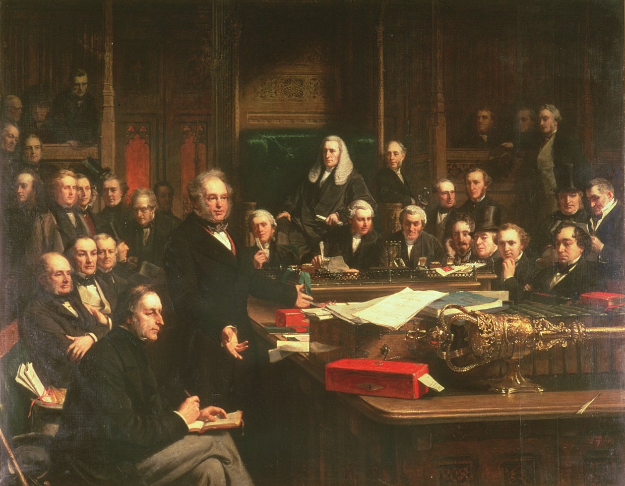 Lord Palmerston dirigiéndose a la Cámara de los Comunes durante los debates sobre el Tratado de Francia en febrero de 1860, 1863 de John Phillip