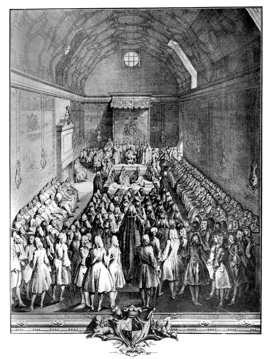 Interior de la Cámara de los Lores, Westminster, en 1742, c1902-1905 de John Pine