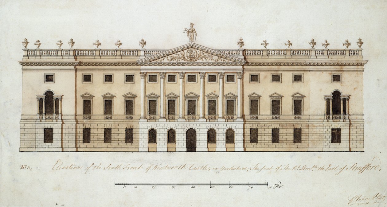 Castillo de Wentworth, diseño para la fachada sur, c.1760 de John Platt